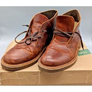 *CIB* Clarks Bushacre 2 Mens Size10 US Dark Brown Leather Lace Up Chukka Boots